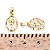 Brass Pave Natural Shell Oval with Rose Charms KK-C051-20G-3