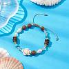 Adjustable Dyed Synthetic Turquoise & Coconut & Wood & Pearl Braided Bead Bracelets BJEW-JB10723-01-2