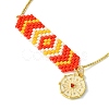 Cylinder Seed Beaded & Brass Heart Charm Box Chain Slider Bracelets for Women BJEW-JB10747-3