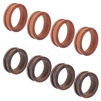 DELORIGIN 8Pcs 2 Style Wood Grooved Finger Ring Settings WOOD-DR0001-01-1