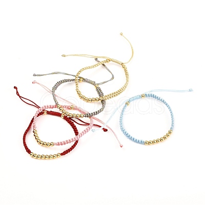 Adjustable Brass Beads Cord Bracelets BJEW-JB06652-1