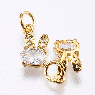 Brass Micro Pave Cubic Zirconia Bunny Charms X-RB-I077-19G-RS-1