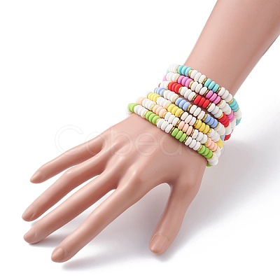 Handmade Polymer Clay Heishi Beads Surfering Stretch Bracelets Set BJEW-JB07227-1