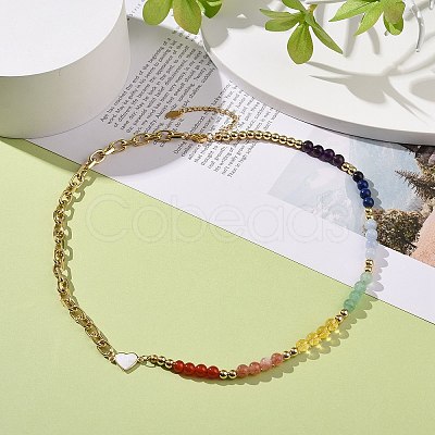 Natural Mixed Gemstone Beaded Necklace with Enamel Heart NJEW-JN04085-1