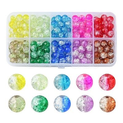 200Pcs 10 Colors Baking Painted Crackle Glass Bead Strands CCG-YW0001-17-1