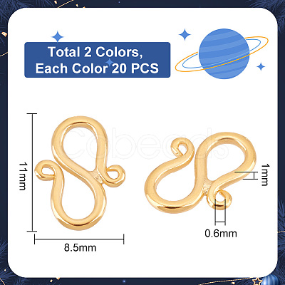 PandaHall Elite 40Pcs 2 Colors Brass S-Hook Clasps KK-PH0006-19-1