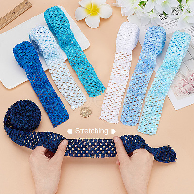 BENECREAT 14M 7 Style Blue Series Elastic Crochet Headband Ribbon OCOR-BC0005-36-1