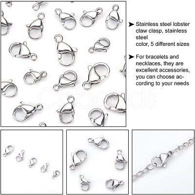 Unicraftale 50Pcs 5 Style Stainless Steel Lobster Claw Clasps STAS-UN0029-87-1