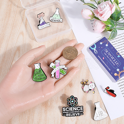 SUNNYCLUE 8Pcs 8 Styles Chemistry Theme Enamel Pins JEWB-SC0001-29-1