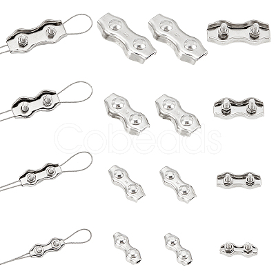 AHADERMAKER 16Pcs 4 Style 304 Stainless Steel Double 2-Post Cable Clamp FIND-GA0002-28-1