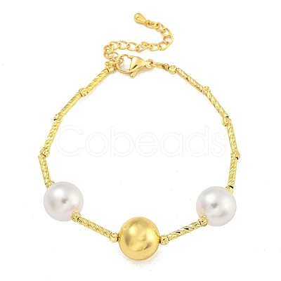 Rack Plating Brass Round Beaded Bracelets for Women BJEW-B106-23G-1