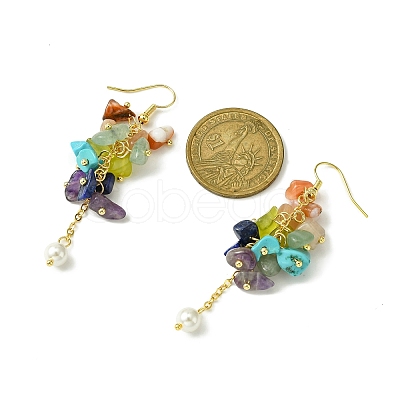 Natural & Synthetic Mixed Gemstone Chips & Shell Pearl Dangle Earrings EJEW-TA00274-1