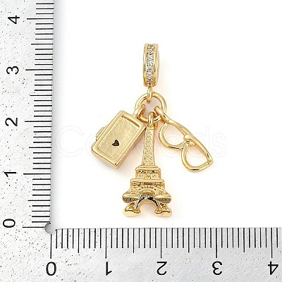 Rack Plating Brass Clear Cubic Zirconia European Dangle Charms KK-P287-18F-G-1