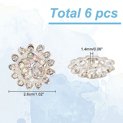 ARRICRAFT 6Pcs 1-Hole Alloy Rhinestone Shank Buttons BUTT-AR0001-12-1