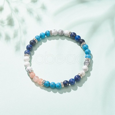 Natural & Synthetic Mixed Gemstone Round Beaded Stretch Bracelet for Women  BJEW-JB08336-1