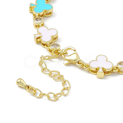 Colorful Enamel Ace & Cubic Zirconia Link Chain Bracelet BJEW-P288-13G-1