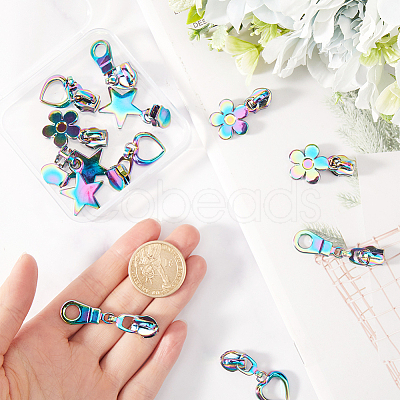 Gorgecraft 12Pcs 4 Style Star Heart Flower #5 Alloy Zipper Sliders FIND-GF0006-30-1