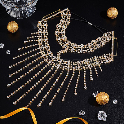 Alloy Rhinestone Chain Tassel Face Eye Mask for Women AJEW-WH0258-810G-1