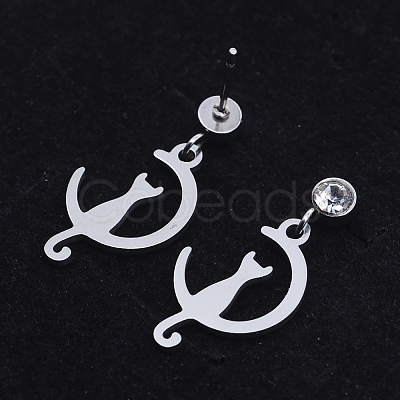 201 Stainless Steel Kitten Dangle Stud Earrings EJEW-T008-JN741-1