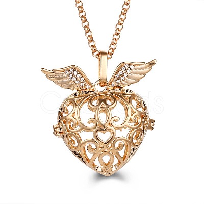 Gold Angel Wing Alloy Cage Pendant Necklaces MF5762-5-1