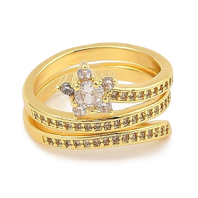 Rack Plating Brass Micro Pave  Clear Cubic Zirconia Rings for Women RJEW-S392-06G-1