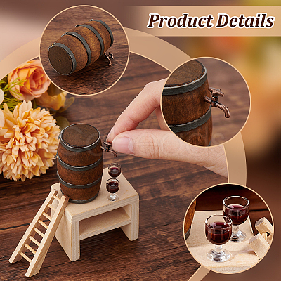 Wood & Alloy & Resin Red Wine Barrel & Wine Glass & Faucet Set DJEW-WH0050-23A-1