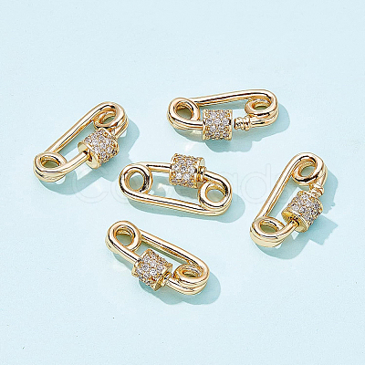 BENECREAT Brass Micro Pave Clear Cubic Zirconia Screw Carabiner Lock Charms KK-BC0004-62-1