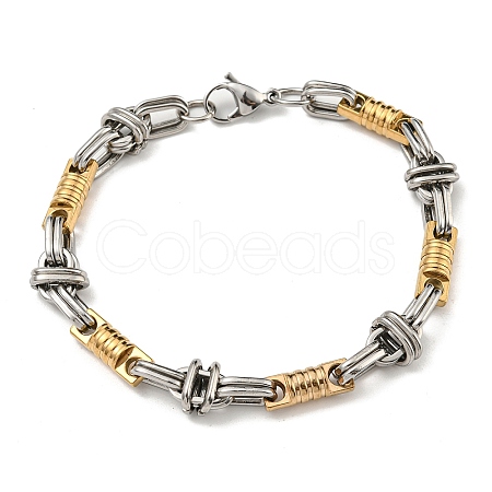 Ion Plating(IP) Two Tone 304 Stainless Steel Column & Oval Link Chain Bracelet BJEW-B078-30GP-1