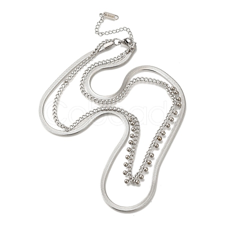 201 Stainless Steel Double Layer Snake Chain Necklaces STAS-B076-02P-1