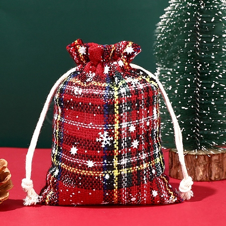 Christmas Themed Burlap Drawstring Bags XMAS-PW0001-236E-1