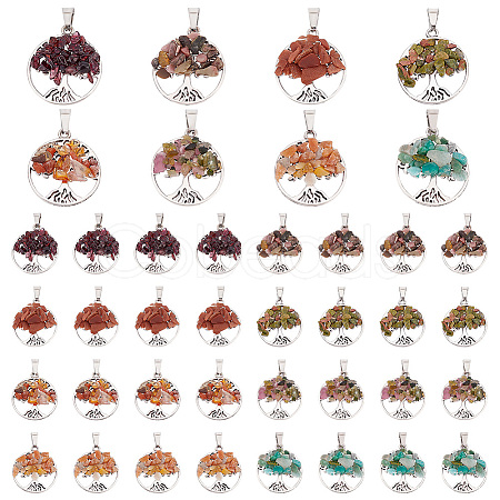   8Pcs 8 Styles Natural & Synthetic Mixed Stone Chip Pendants G-PH0002-14-1