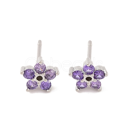 Brass Micro Pave Cubic Zirconia Stud Earrings for Women EJEW-U015-10P-1