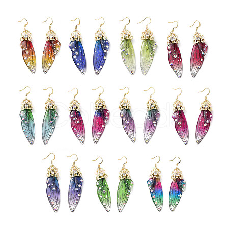 Resin Butterfly Wing Dangle Earrings with Clear Cubic Zirconia EJEW-G302-01G-1