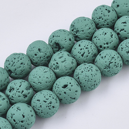 Spray Painted Natural Lava Rock Beads Strands G-N0324-D-03-1