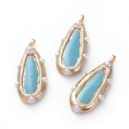 Electroplated Synthetic Turquoise Big Pendants G-G812-02G-1-1