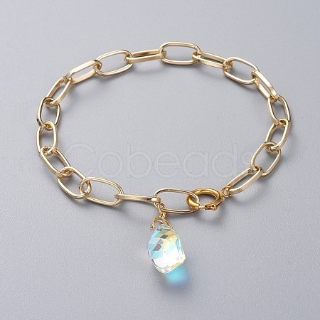 AB Color Half Electroplated Glass Anklets AJEW-AN00283-1