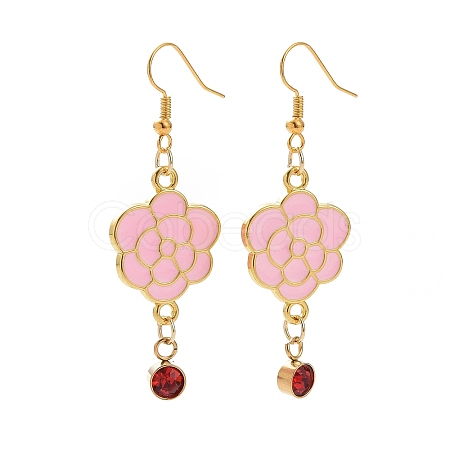 Enamel Peony with Rhinstone Dangle Earrings EJEW-JE05131-02-1