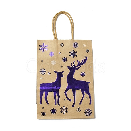 Christmas Theme Blue Printed Kraft Paper Tote Bags with Handles ABAG-B006-04E-1