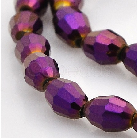Full Plated Glass Faceted Rice Beads Strands GLAA-A030A-FP03-1