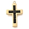 304 Stainless Steel Rhinestone Charms, Cross Charm, Real 14K Gold Plated, Jet, 24.5x15x3mm, Hole: 1.2mm