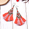 Tassel Earrings Ethnic Style Fringe Ear Drops Women's Ear Hooks, Orange, Platinum
