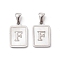 304 Stainless Steel Pave Shell Pendants, Rectangle Charm, Stainless Steel Color, Letter F, 17.5x12x1.5mm, Hole: 3x5mm