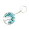 Wire Wrapped Synthetic Turquoise Chip Pendant Keychains, Flat Round with Tree of Life, 11cm