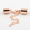 Brass Chain Extender, with Cord Ends and Lobster Claw Clasps, Nickel Free, Rose Gold, 42x10mm, Hole: 9.5mm, Cord End: 14x10mm, Hole: 9.5mm