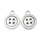 4-Hole Button Tibetan Style Zinc Alloy Charms, Lead Free & Cadmium Free, Antique Silver, 16x12.6x2mm, Hole: 2.5mm