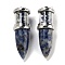 Natural Blue Spot Jasper Pointed Big Pendants, Bullet Charms with Stainless Steel Color Plated Stainless Steel Findings, 51.5x16.5mm, Hole: 6x4.5mm