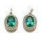 Golden Plated Brass Micro Pave Clear Cubic Zirconia Pendants, with Glass, with Snap on Bails, Long-Lasting Plated, Oval, Light Sea Green, 22.5x16x7mm, Hole: 3x5mm