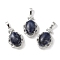 Natural Sodalite Oval Pendants, Platinum Tone Brass Micro Pave Clear Cubic Zirconia Flower Charms, Long-Lasting Plated, Lead Free & Cadmium Free, 30x19x10mm, Hole: 7.8x5mm