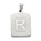 Non-Tarnish 304 Stainless Steel Pendants, Rectangle with Alphabet, Letter.R, 30x20x1.5mm, Hole: 3x6mm