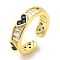 Brass Micro Pave Cubic Zirconia Rings for Women, Long-Lasting Plated, Heart, Golden, Adjustable